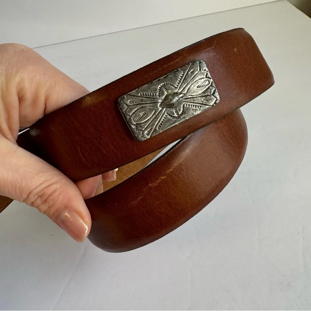 Vintage Y2K Brown Leather Belt‎ Western Boho Womens Large The Ritz Collection